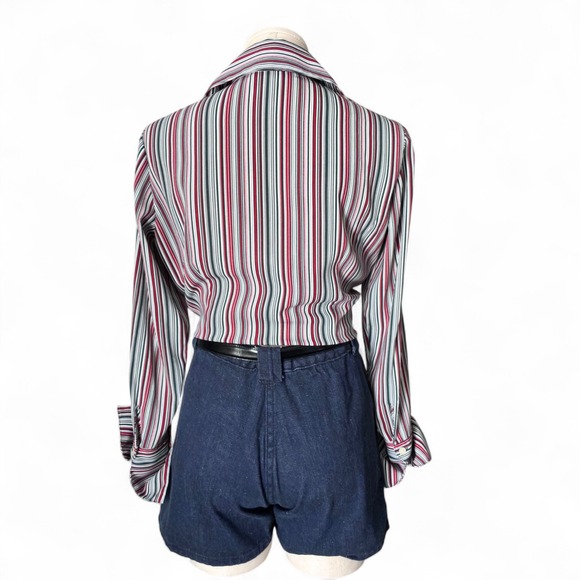 Vintage Worthington Pinstripe Shirt Red Gray | Dark Academia Librarian Style - Picture 4 of 9